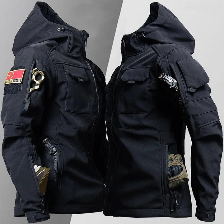 Versatile men's tactical jacket with cargo pockets, perfect for all-weather outdoor utility and casual wear.