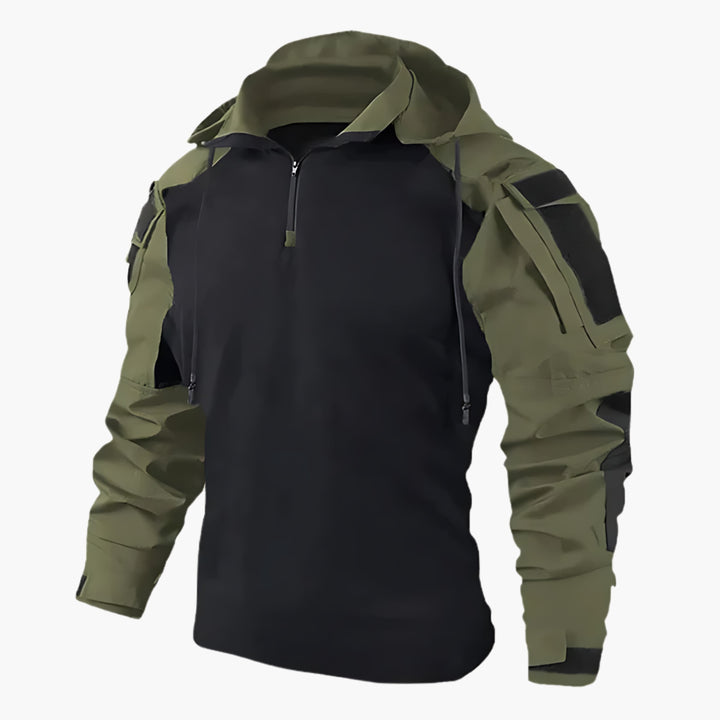 Men's hooded tactical winter jacket for outdoor adventures. Durable all-weather military style coat, perfect for layering.