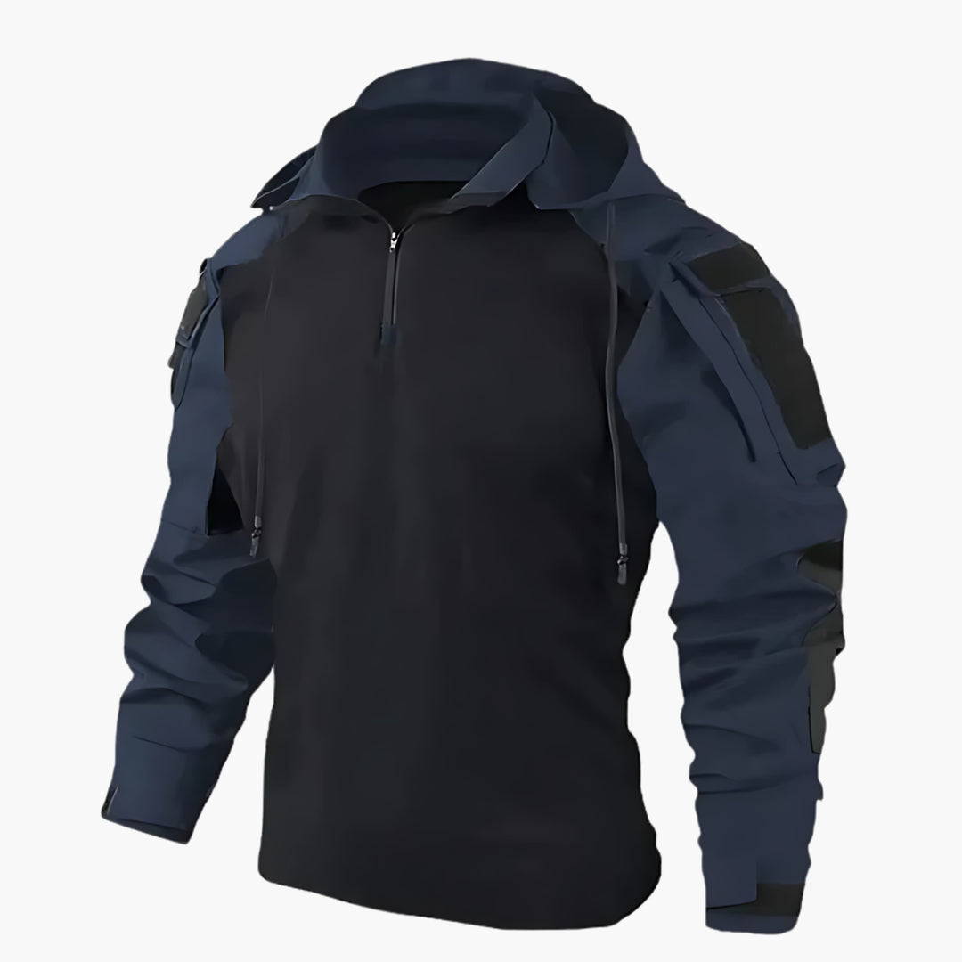 Warm men's hooded winter jacket. Tactical outdoor gear, durable & all-weather for rugged adventure & active wear.