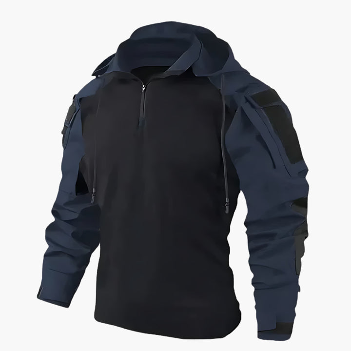 Warm men's hooded winter jacket. Tactical outdoor gear, durable & all-weather for rugged adventure & active wear.