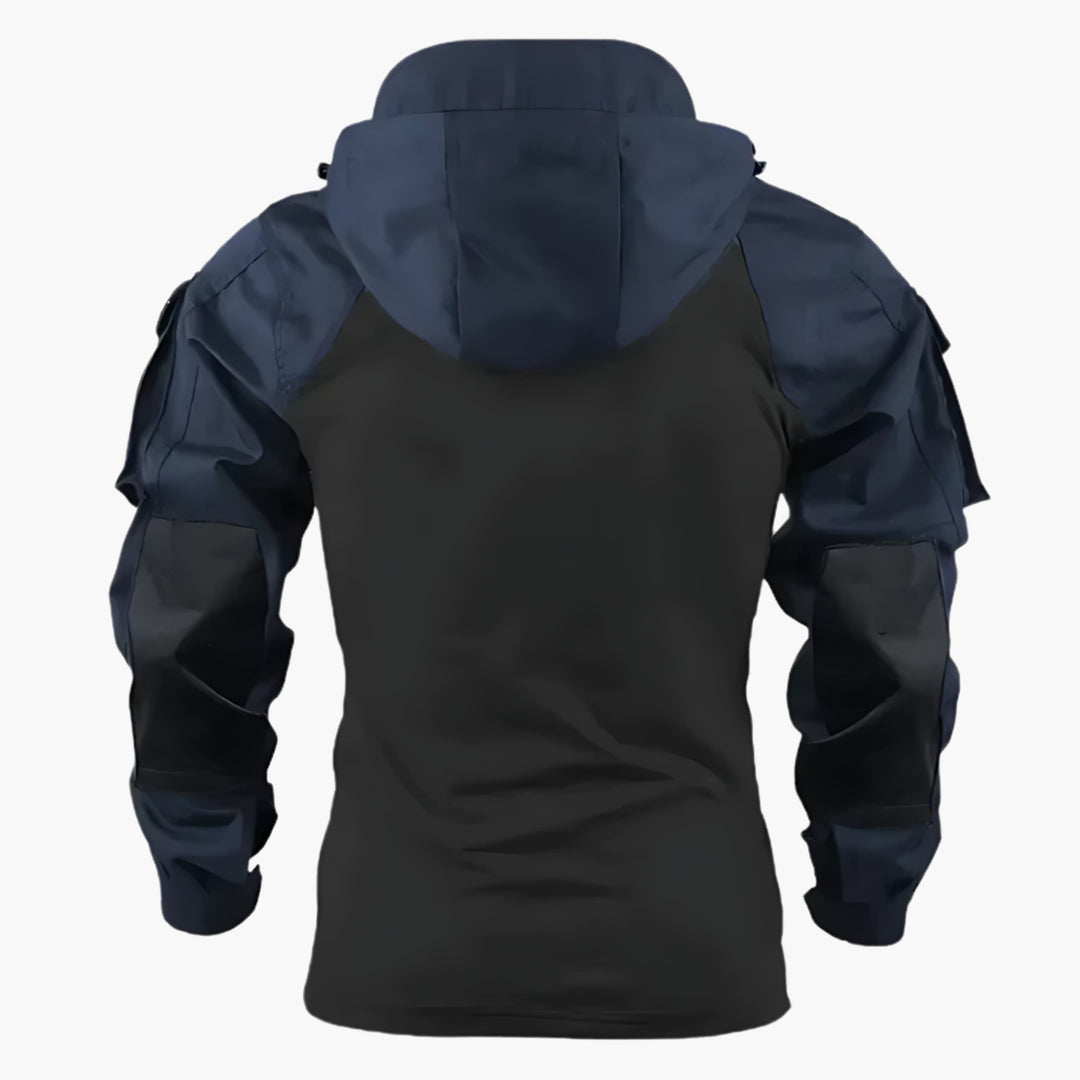 Men's tactical winter jacket with hood, ideal for outdoor adventures. Durable, versatile, military style outerwear.