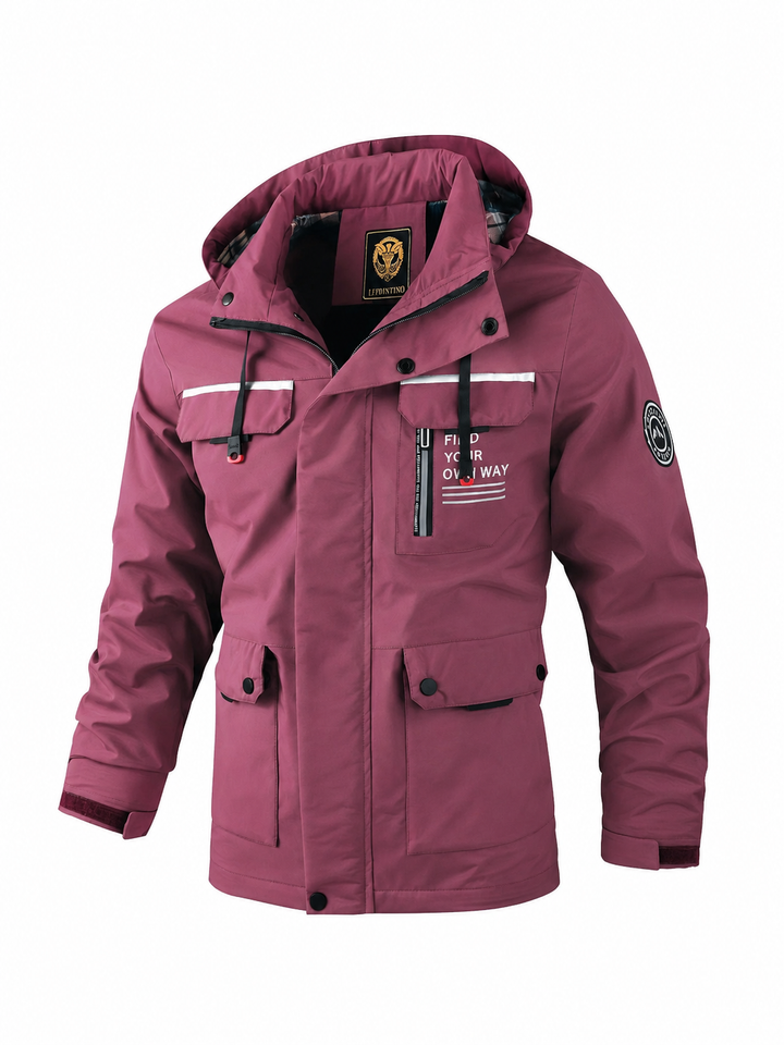 Comfortable men's hooded utility jacket. Versatile multi-pocket outerwear, great for active men's casual fashion.