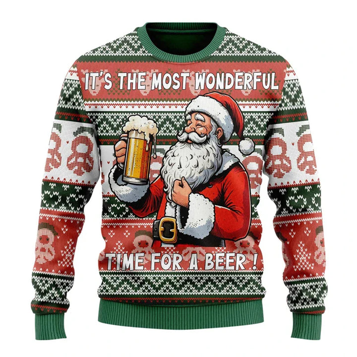 Funny men's Christmas sweater featuring Santa Claus, ideal holiday apparel and seasonal gift idea.