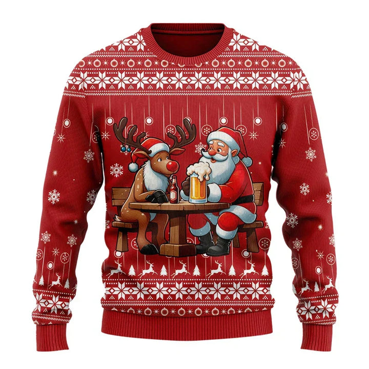 Collection of men's funny Christmas sweaters, various designs for festive seasonal clothing.