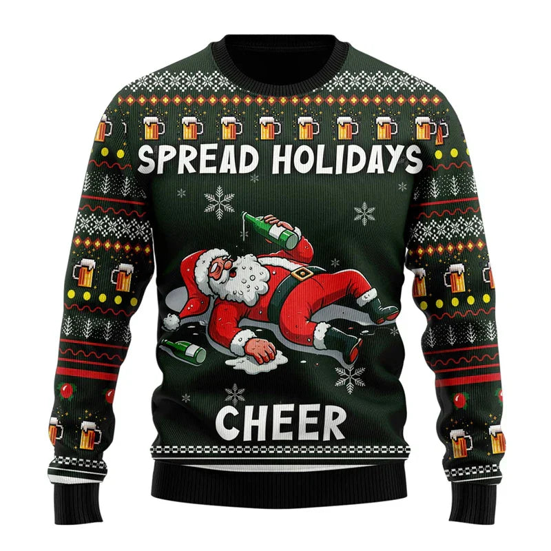 Men's casual Christmas sweater with a humorous saying, comfortable holiday apparel for winter.