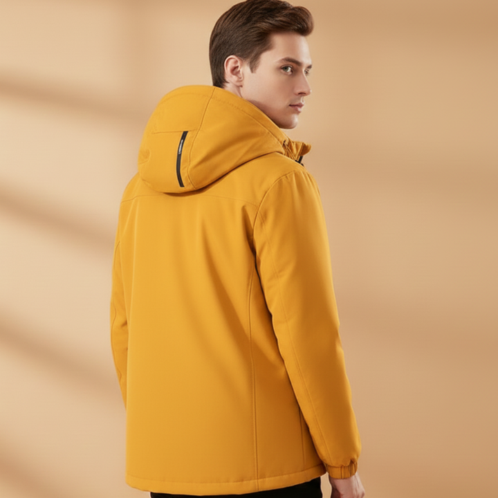 Men's performance ski jacket for warmth & protection during winter sports and snow activities.