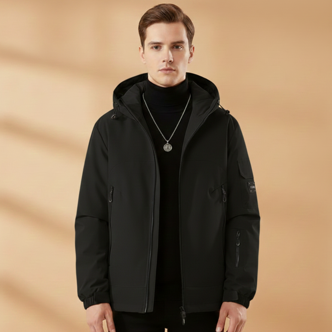 Stylish men's insulated snow jacket, a versatile winter coat for skiing & outdoor use.