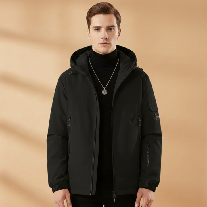 Stylish men's insulated snow jacket, a versatile winter coat for skiing & outdoor use.