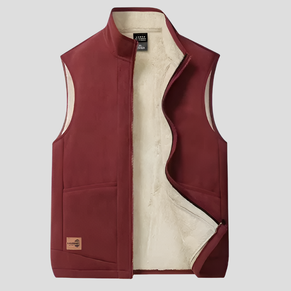 Close-up of a men's stylish winter vest, insulated and lined, suitable for outdoor activities