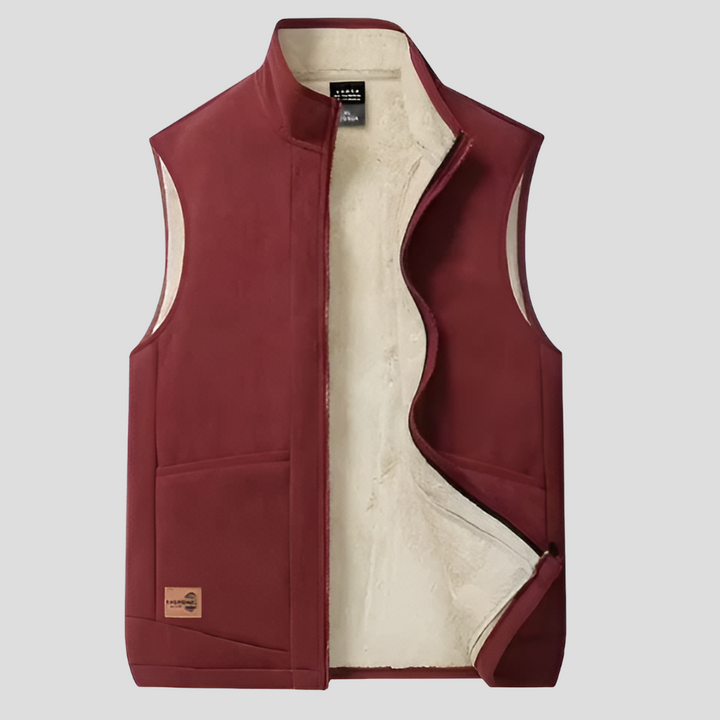 Close-up of a men's stylish winter vest, insulated and lined, suitable for outdoor activities