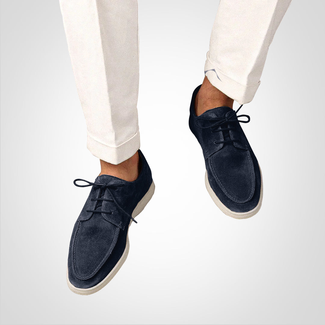 Comfortable men's beige boat shoes, versatile lace-up loafers for everyday wear & deck style.