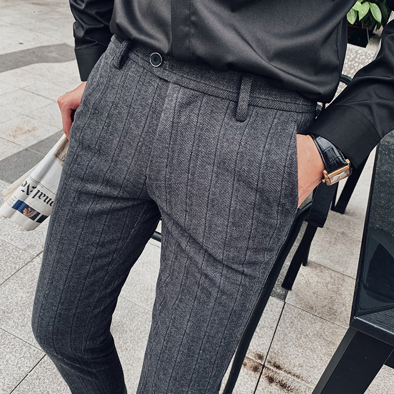 Grey men's Lawson slim-fit herringbone dress pants, ankle-length for a modern, tailored look.