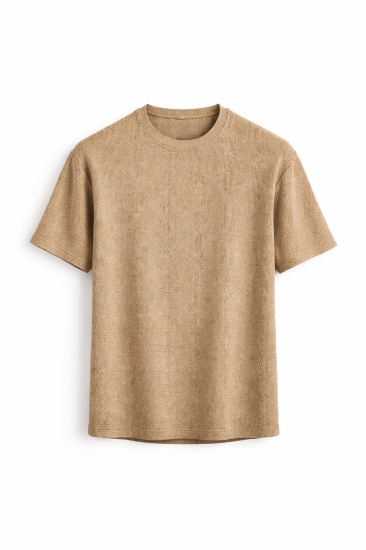 Black men's textured short sleeve tee, relaxed fit, versatile and comfortable for everyday casual wear.