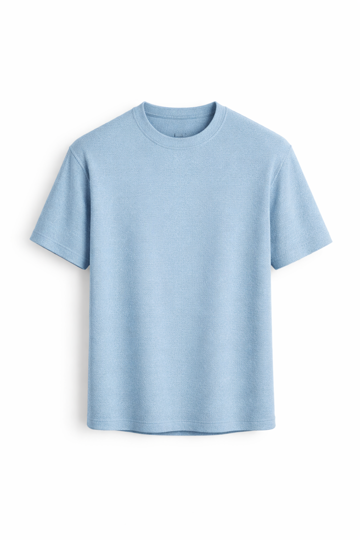 White men's textured short sleeve tee, relaxed fit, ideal casual summer t-shirt for versatile styling.