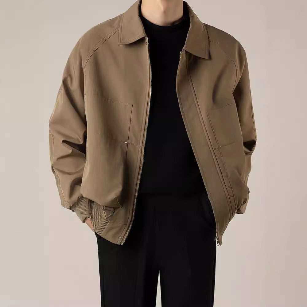 Men's lightweight bomber jacket in black, ideal for stylish casual wear in fall or spring fashion.