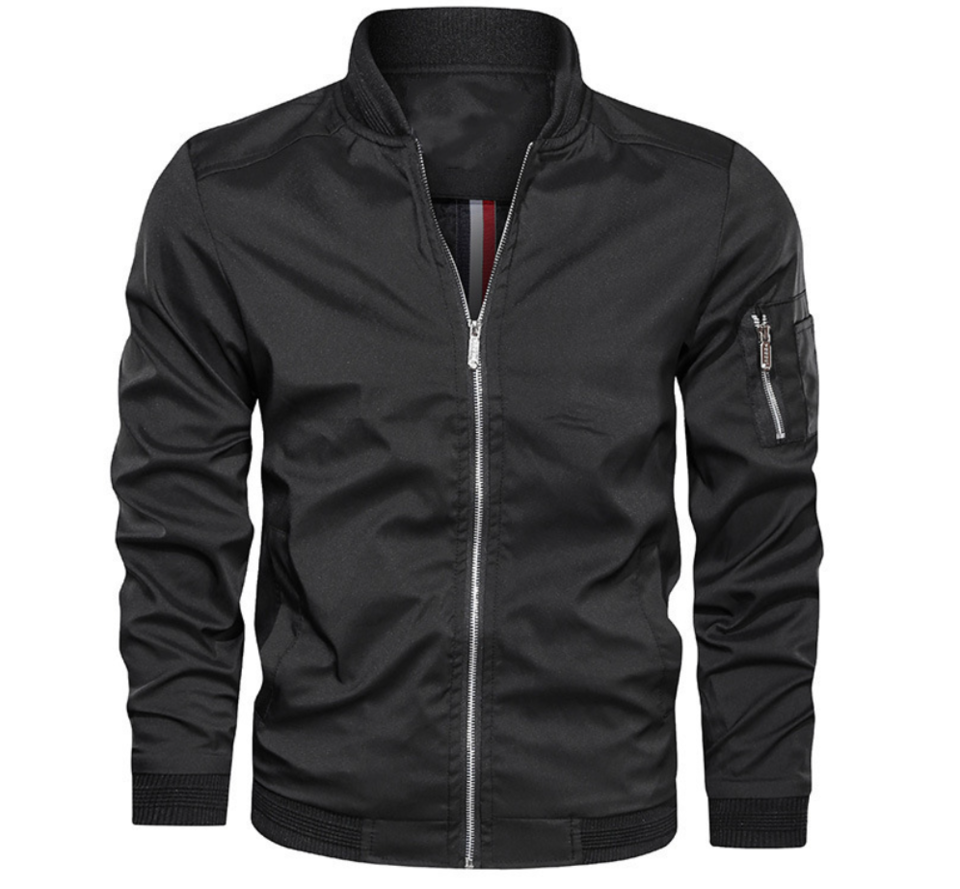 Men's lightweight bomber jacket, perfect casual outerwear for spring & fall. Stylish, comfortable zip-up long sleeve.