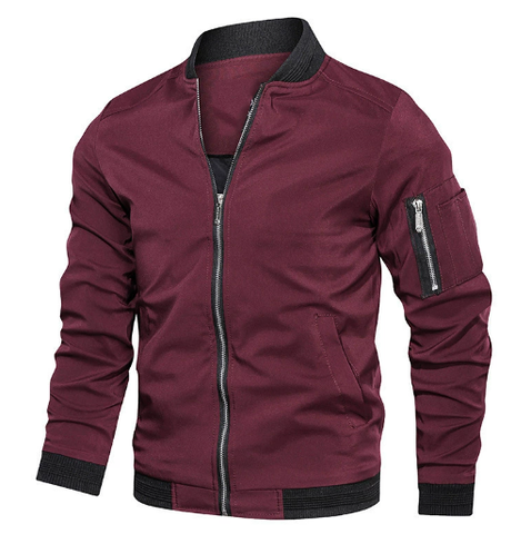 Stylish men's lightweight bomber jacket. Comfortable long-sleeve zip-up outerwear, great for spring/fall casual looks.