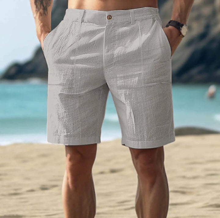 Lightweight men's chino shorts, designed for summer comfort. A stylish and relaxed fit for warm weather fashion.
