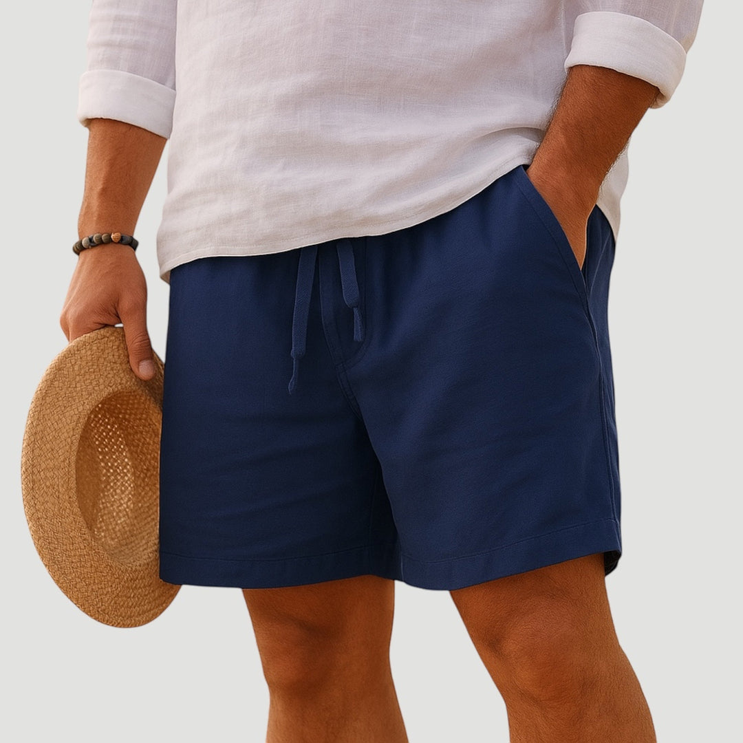 Close-up of lightweight fabric men's shorts, ideal for summer comfort and relaxed vacation style.