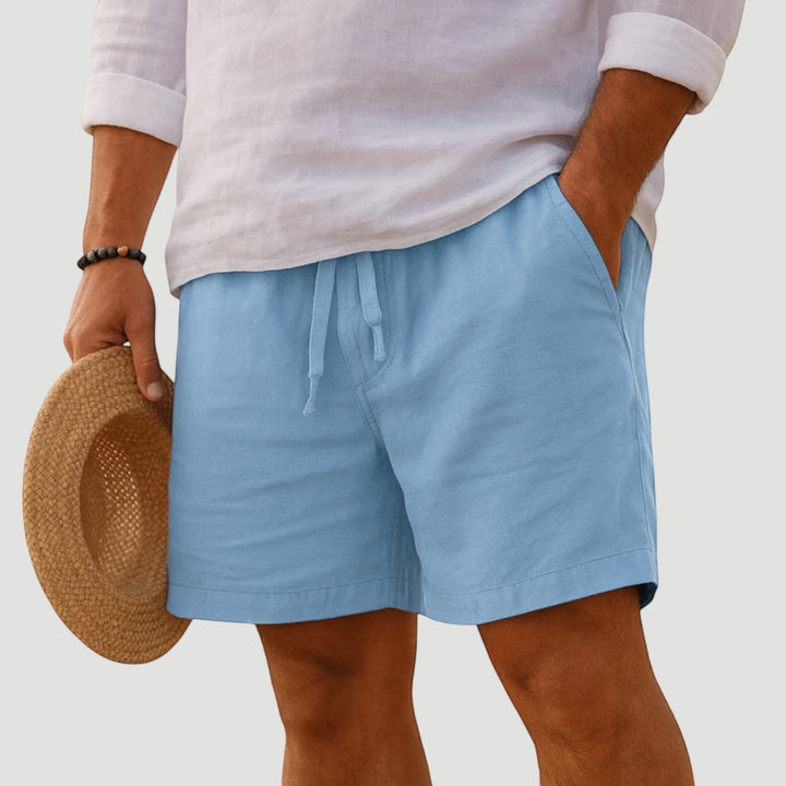 Navy blue men's lightweight comfort fit shorts, a versatile summer casual and beachwear essential.