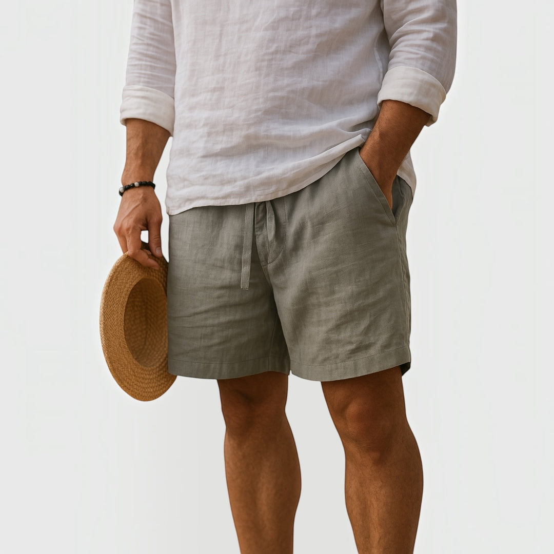 Folded lightweight comfort fit shorts, a men's summer wardrobe essential for vacation and casual style.