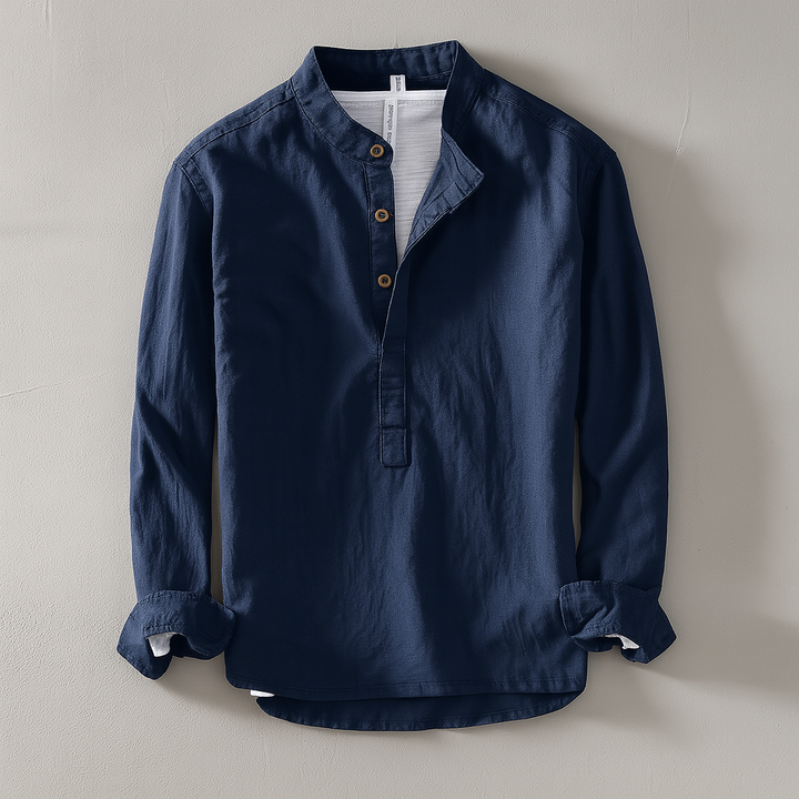Breathable men's mandarin collar shirt, ideal for comfortable daily casual summer fashion.