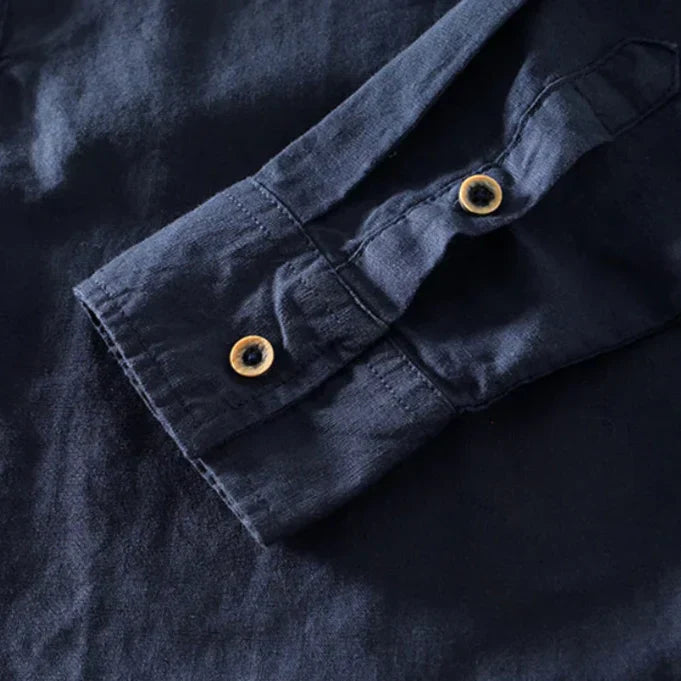 Stylish men's summer shirt featuring a mandarin collar & lightweight breathable cotton linen.