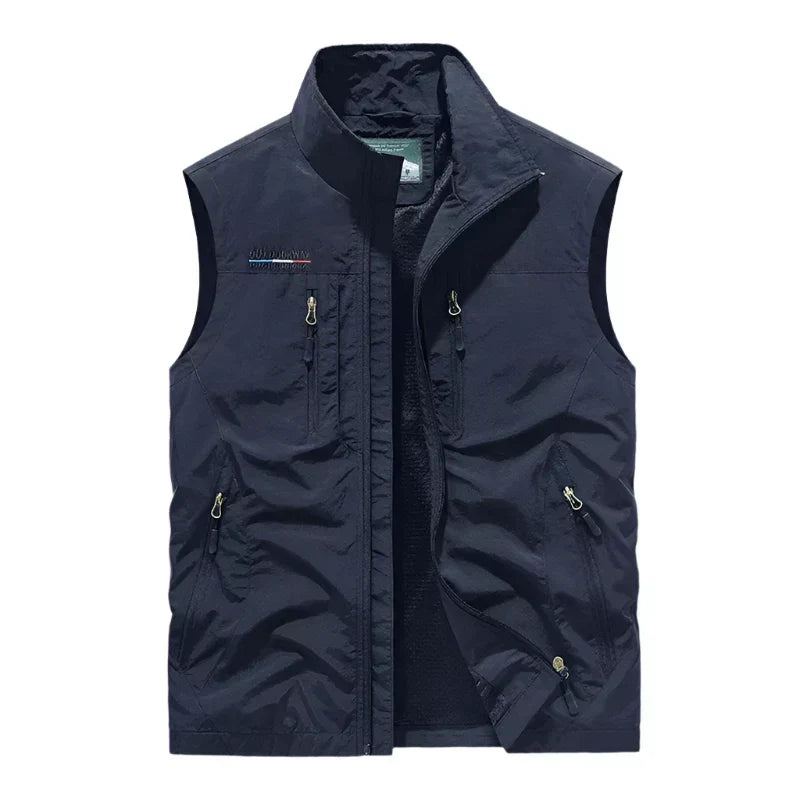 Versatile men's full zip vest, lightweight & sleeveless, excellent for outdoor layering, casual spring & fall wear.