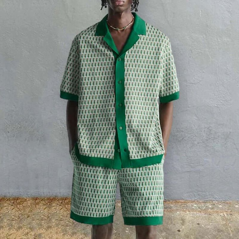 Men's lightweight green t-shirt & shorts matching set, ideal for casual summer wear & comfortable loungewear.