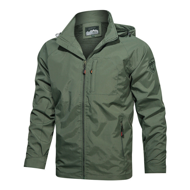 Men's lightweight hooded casual jacket with full zip, perfect for spring & fall outerwear.