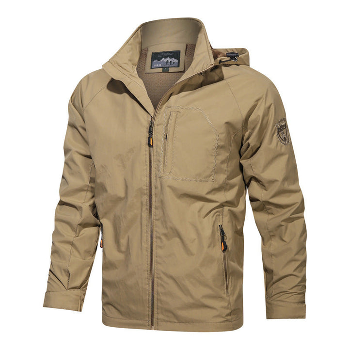 Stylish men's lightweight hooded jacket, a versatile full-zip outerwear choice for spring & fall fashion.