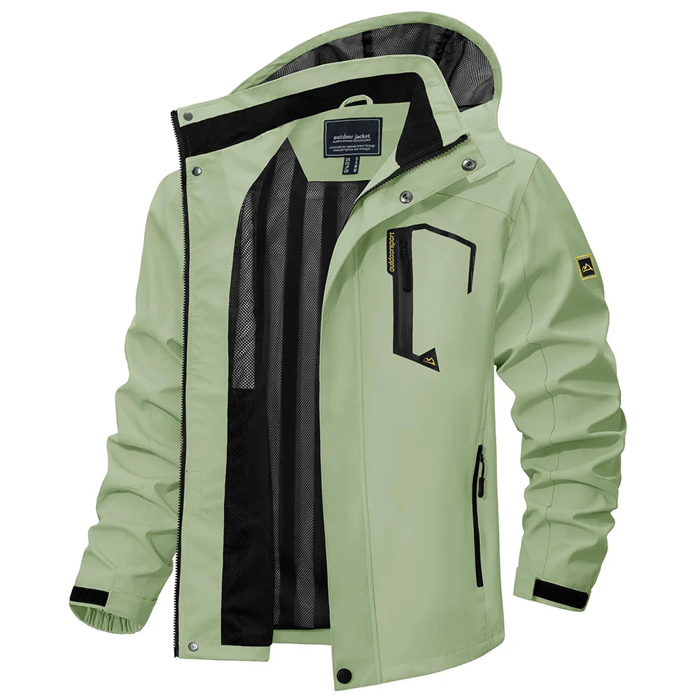 Men's lightweight hooded rain jacket, perfect for outdoor adventures and wet weather.