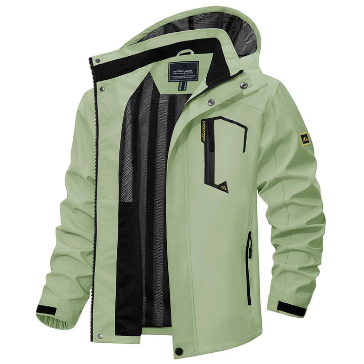 Men's lightweight hooded rain jacket, perfect for outdoor adventures and wet weather.