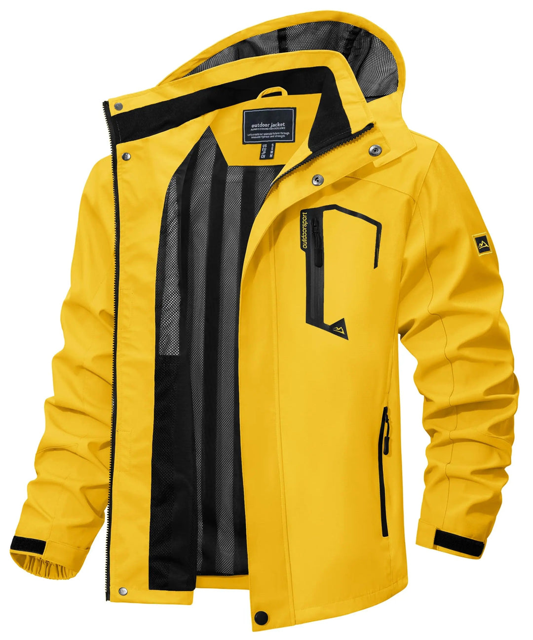 Men's activewear rain jacket, featuring a waterproof, lightweight, and hooded design.