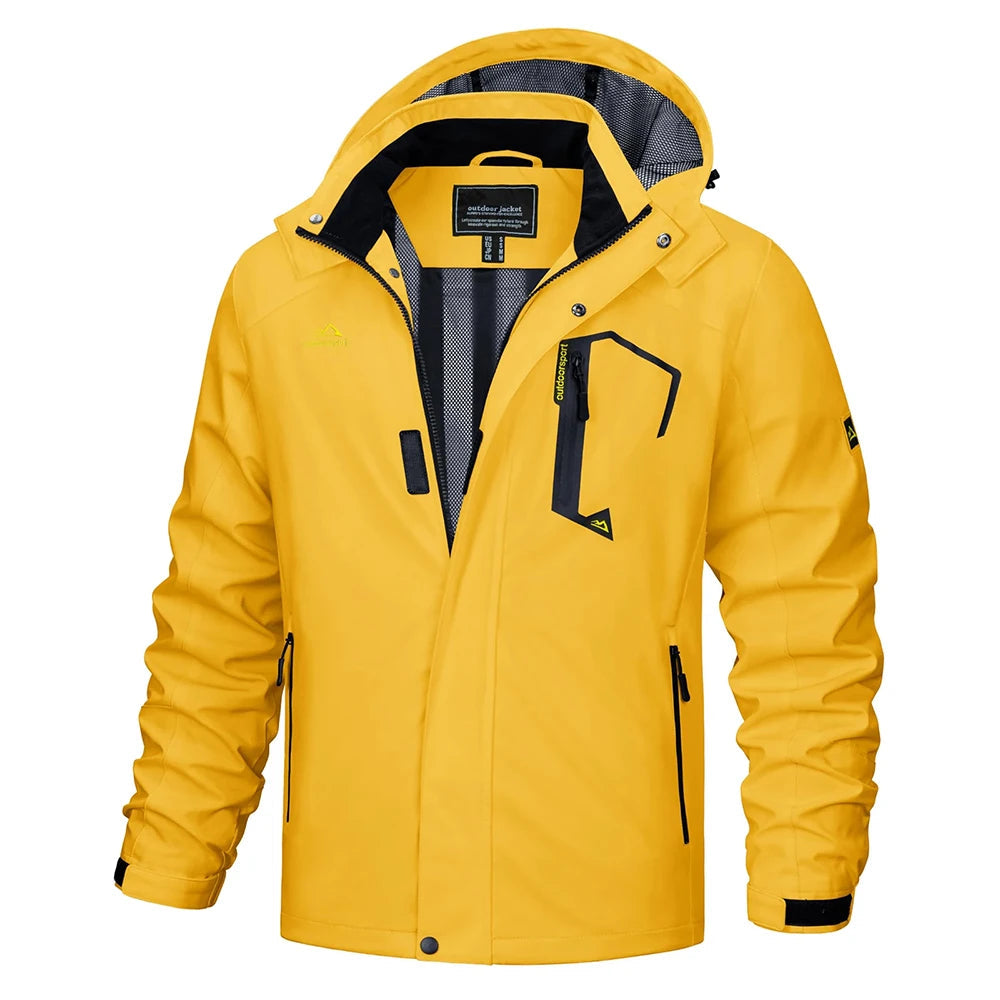Lightweight men's hiking jacket, a waterproof windbreaker for trail and urban exploration.