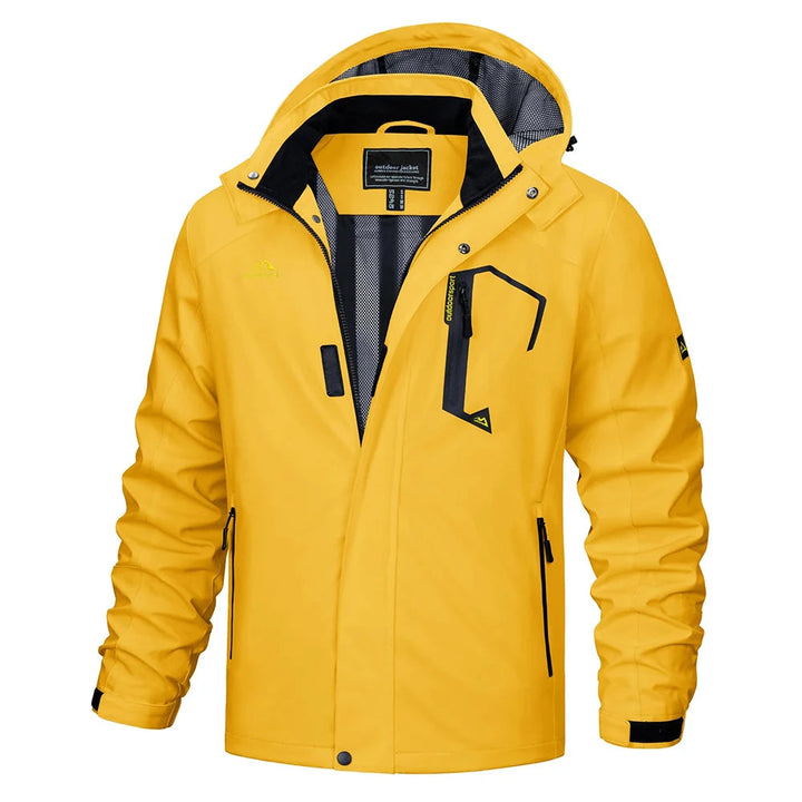 Lightweight men's hiking jacket, a waterproof windbreaker for trail and urban exploration.
