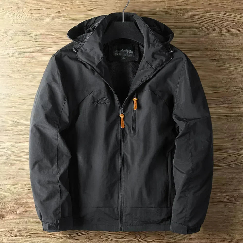 Men's lightweight hooded waterproof rain jacket for outdoor activities & travel, perfect for spring & fall.