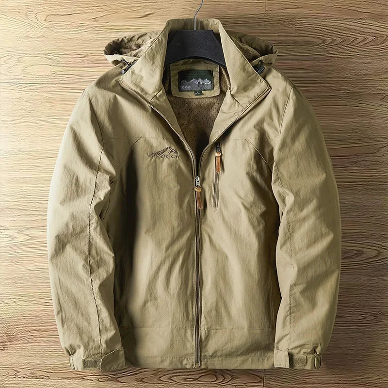 Men's lightweight hooded waterproof rain jacket & windbreaker, ideal for spring/fall outdoor hiking & travel.