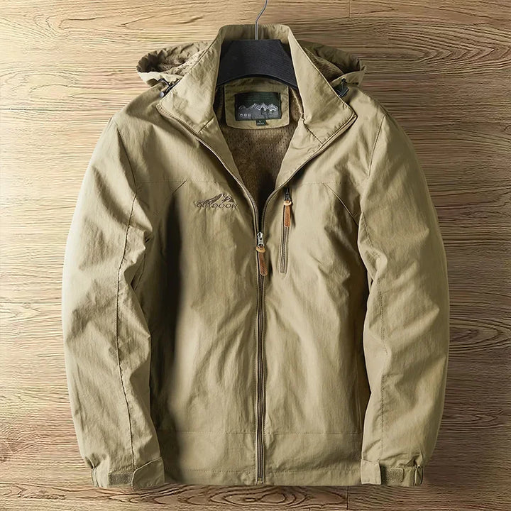 Men's lightweight hooded waterproof rain jacket & windbreaker, ideal for spring/fall outdoor hiking & travel.