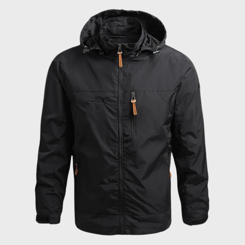 Men's lightweight hooded windbreaker jacket, perfect for spring, fall, travel & casual wear. Weather-resistant.