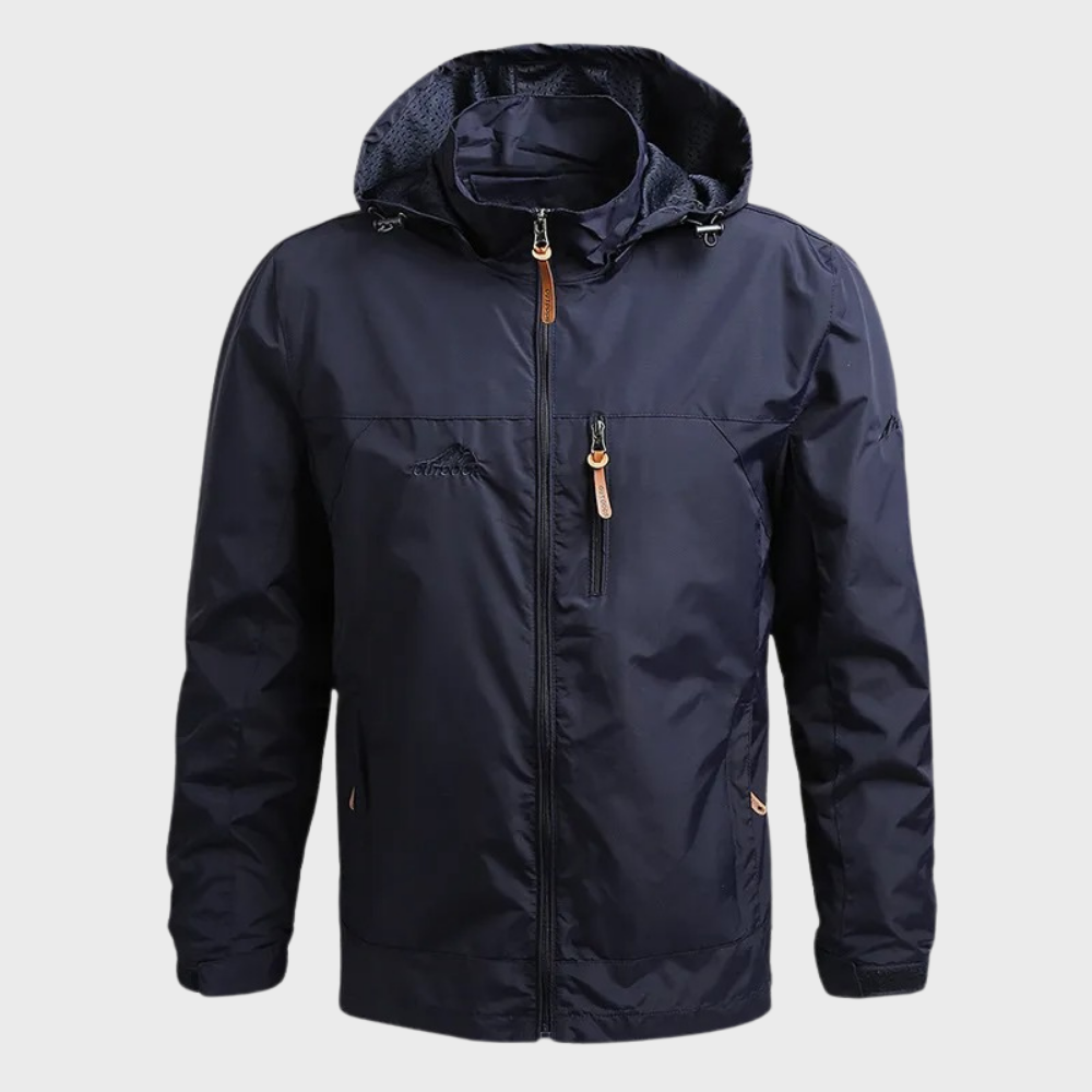 Casual men's lightweight hooded windbreaker, an all-season jacket for daily wear, spring, and fall protection.