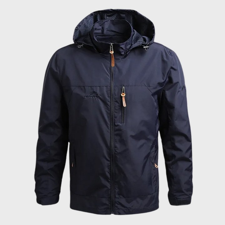 Casual men's lightweight hooded windbreaker, an all-season jacket for daily wear, spring, and fall protection.