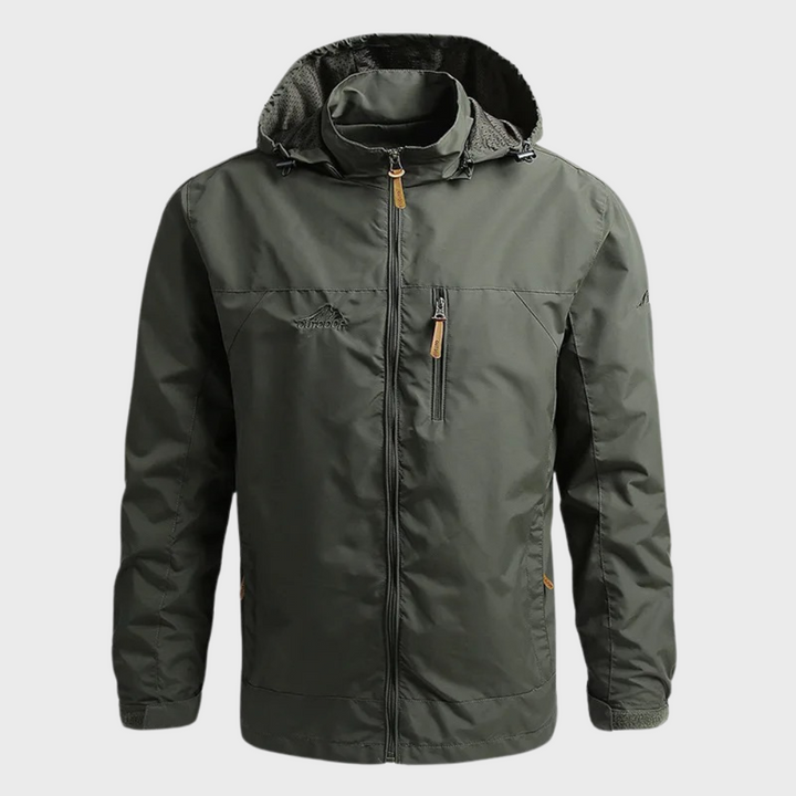 Durable men's lightweight hooded windbreaker jacket for all seasons, great for activewear and outdoor adventures.