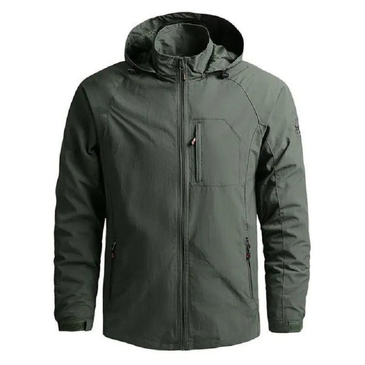 Durable men's lightweight hooded jacket, full zip-up design for everyday casual outerwear & spring/fall.