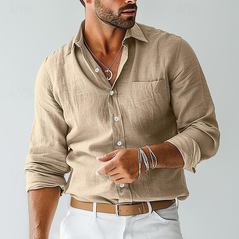 Men's lightweight khaki summer shirt, short sleeve, perfect for casual wear and staying cool in warm weather.