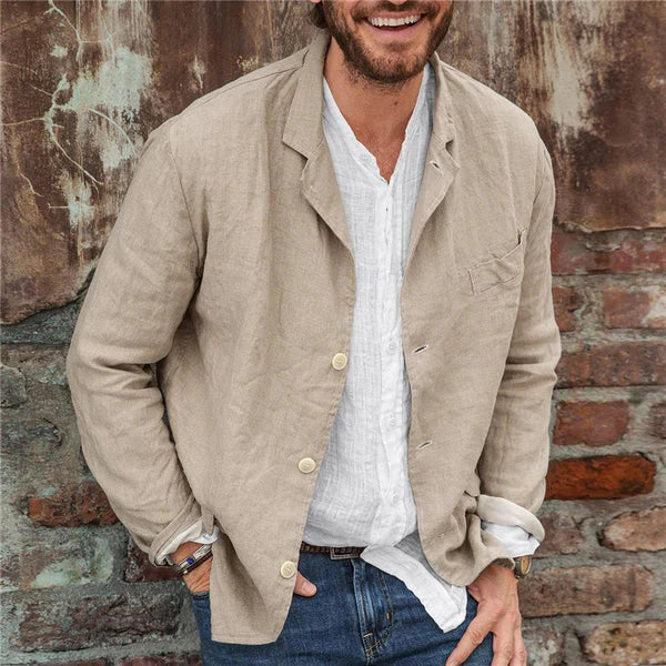 Men's lightweight linen cotton button-up jacket, perfect for casual spring and summer outerwear.