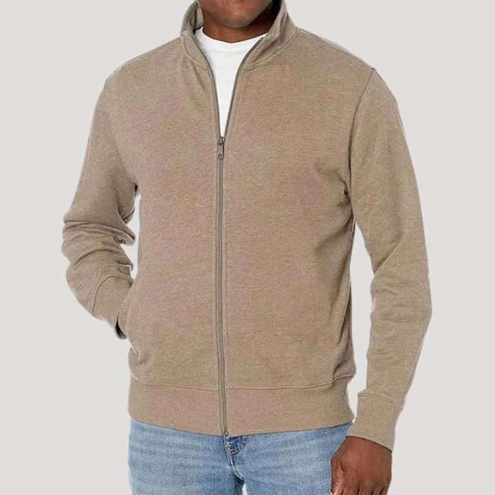 Close-up of the zipper detail on a men's lightweight casual spring jacket