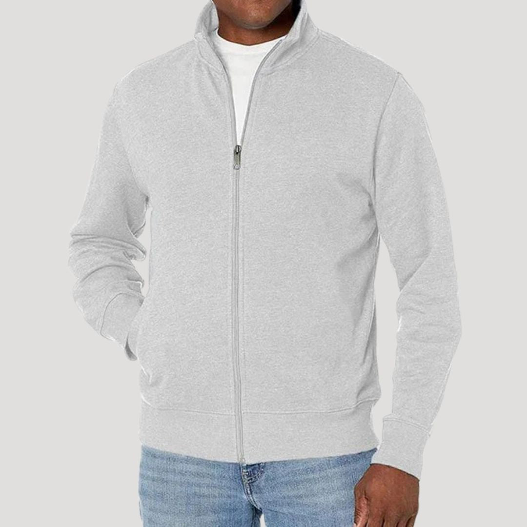 Back view of a plain men's casual spring jacket with a comfortable lightweight design