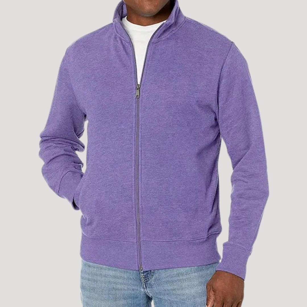 Casual men's zip-up jacket in a neutral color, suitable for spring weather
