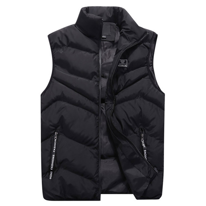 Stylish men's puffer vest, quilted for warmth. Ideal sleeveless outerwear for fall & winter layering.
